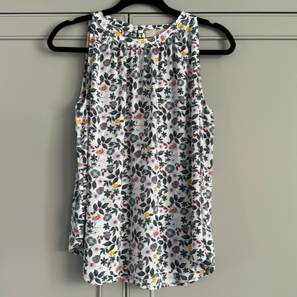 LOFT Floral Sleeveless Flowy Top - blue & white